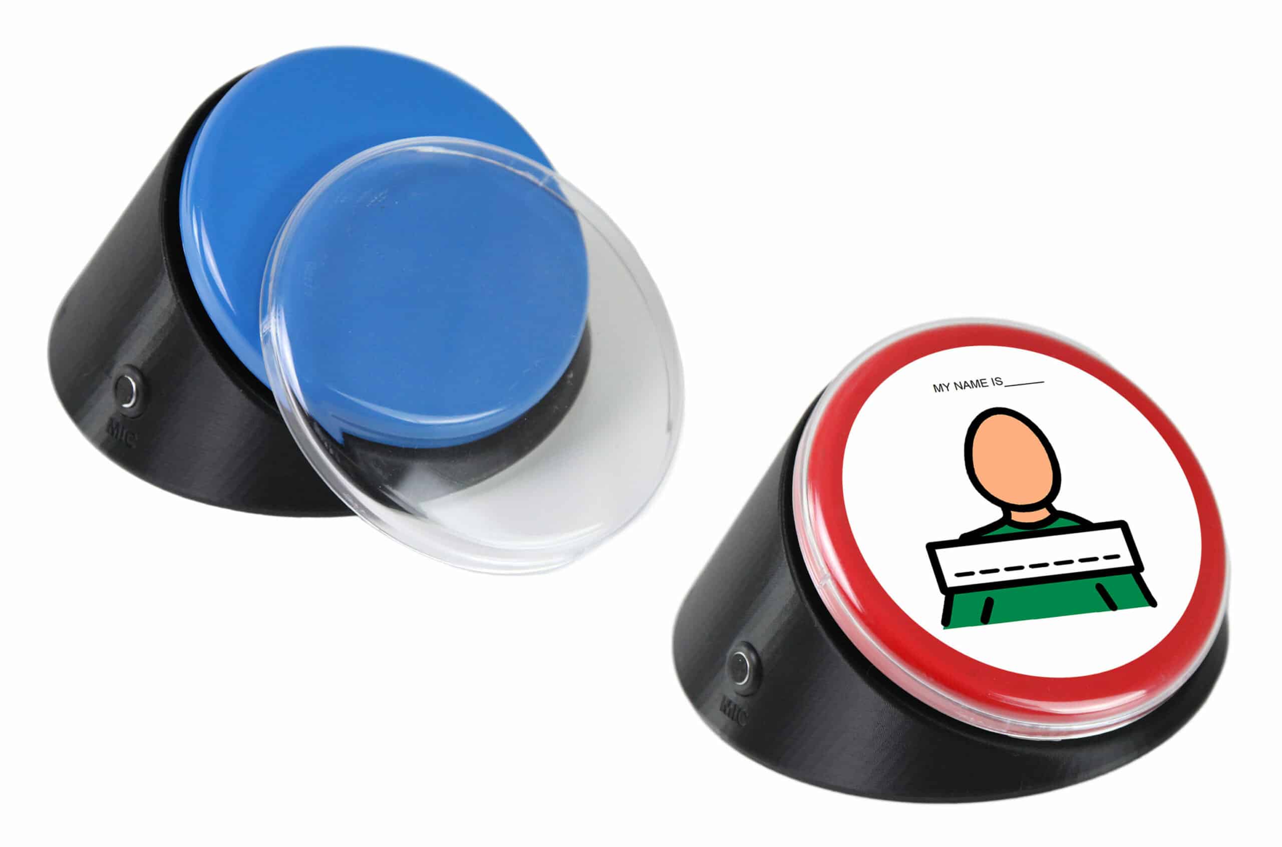 A round dome-shaped communicator switch with a large colored button top.