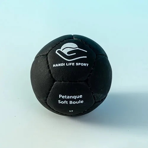 A single black soft petanque ball marked “Petanque Soft Boule”.