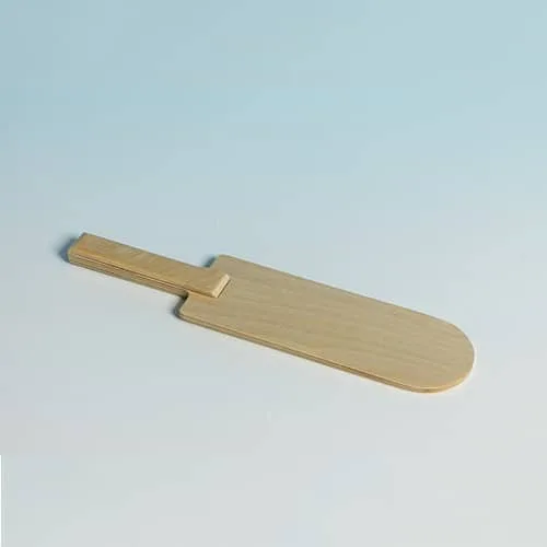 A long, paddle-shaped pinewood showdown bat.