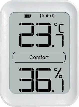 Il TI-1 di fronte, che mostra 23,7 gradi Celsius, la parola Comfort e 36,1 per cento di umidità
