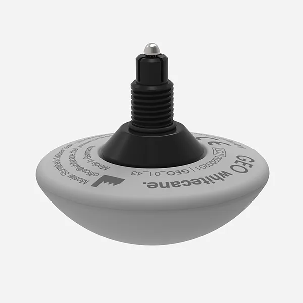 The GEO Flat rolling tip: a rounded rolling underside with a flattened top for minimum weight, on its holder.