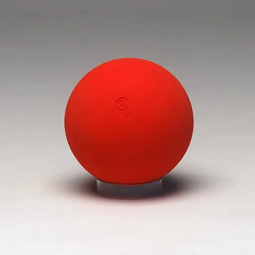 A solid matt red-orange rubber ball with a small moulded WV mark near the centre.