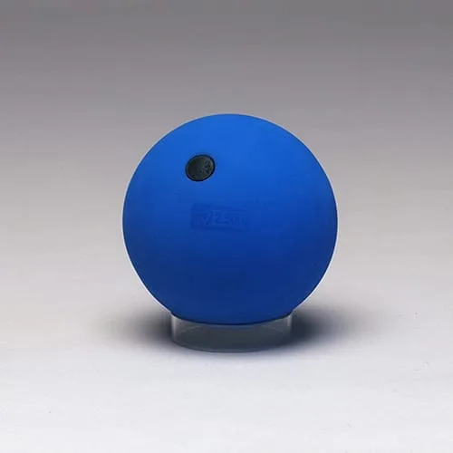 A matt blue rubber shot with a dark plug near the top and a weight figure moulded into the surface.